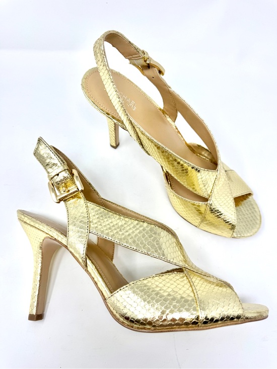 Michael Kors Shoes - Michael Kors Gold Metallic Snake Embossed Slingback Heels Sandal Size 10